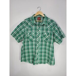 Rustler Mens XXL Green Plaid Short Sleeve Western Pearl Snap Shirt X-Long Tails